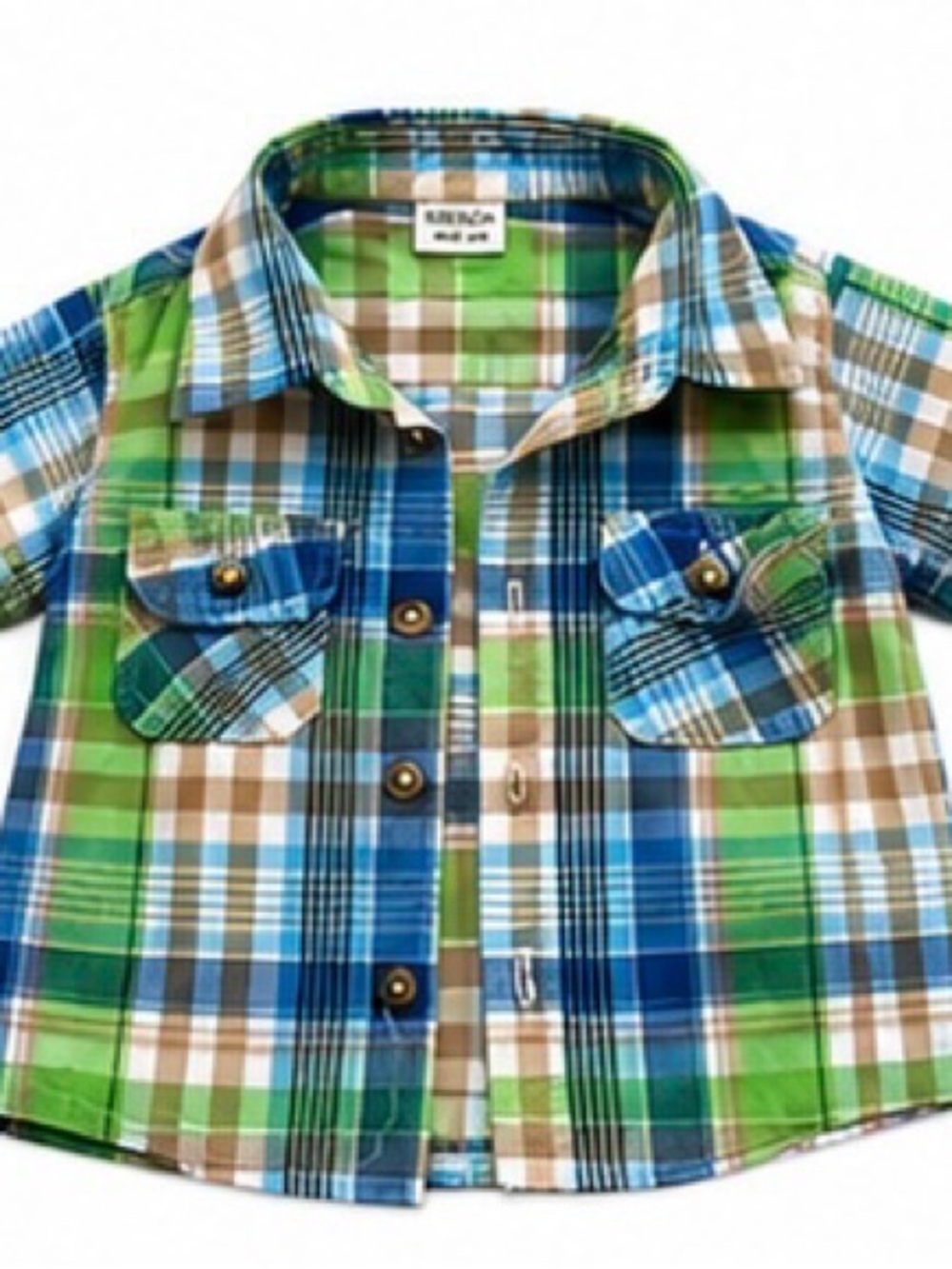 Boys Plaid Button-Front Shirt - Green & Blue